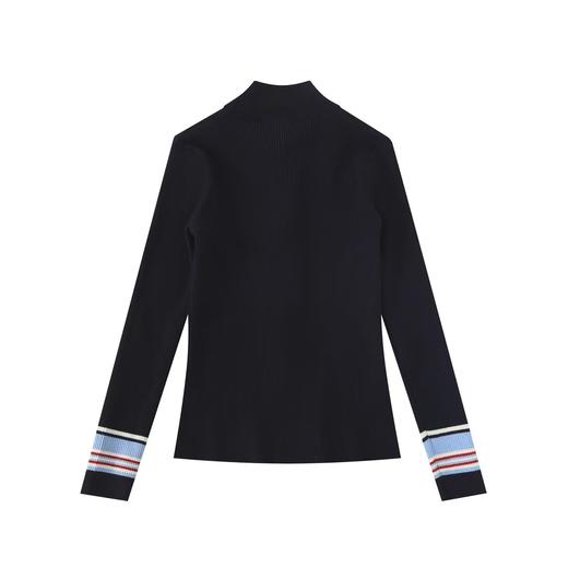 D120858冬季新款女子修身拼色拉链开衫外套编织衫毛衣 商品图2