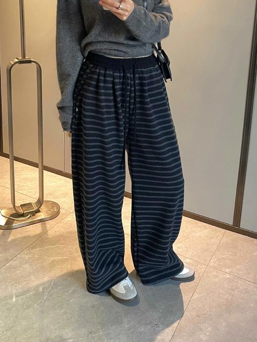 D120832休闲舒适风格高腰抽绳设计竖条纹的宽松阔腿裤 商品图2