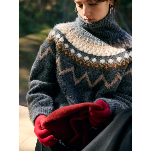 HeyDress马海毛费尔岛宽松高领毛衣 商品图3