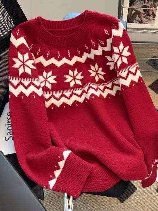 【YW】无忧购“礼物季”复古圣诞氛围感费尔岛提花毛衣女长袖套头针织上衣8336（截单后3-5天发货） 商品图1