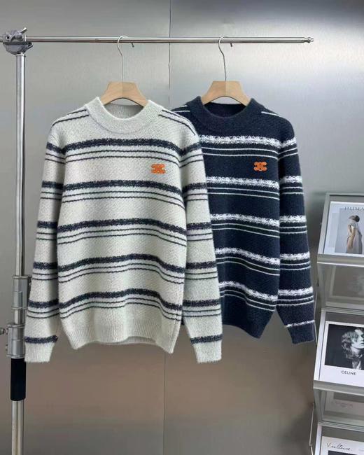 D120849秋冬条纹慵懒风宽松情侣款毛衣针织衫 商品图0