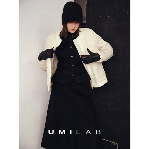UMILAB｜黑松露*羊毛混纺收腰马甲/半松紧藏肉伞裙双面呢套装E282W 商品图3
