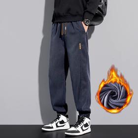 红览 牛仔裤男款美式高街宽松束脚加绒加厚哈伦休闲裤子K291