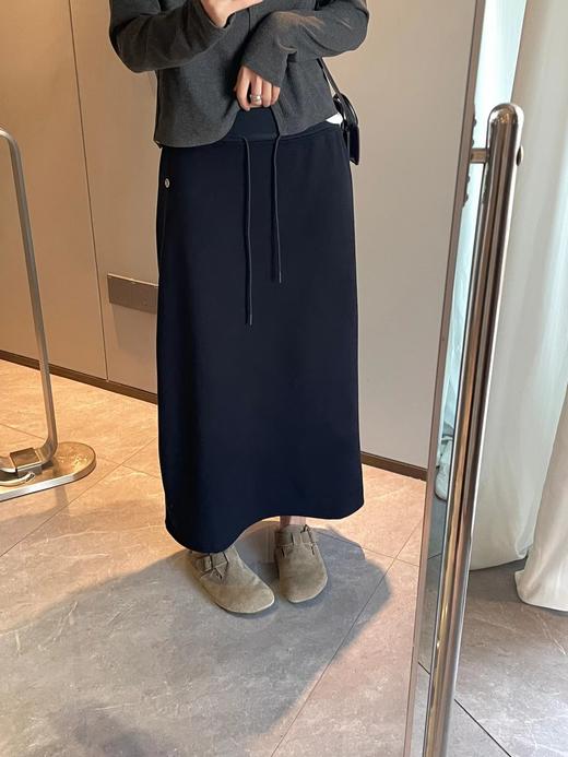 D120846简约舒适高腰抽绳直筒微修身加绒松紧腰半裙 商品图11