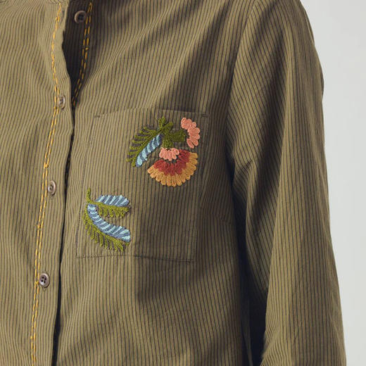 TOAST Embroidered Mini Stripe Cotton Shirt 女装刺绣无领衬衫 商品图3