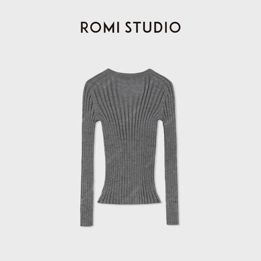 ROMI STUDIO“纸片人”精纺羊绒羊毛坑条打底修身针织衣 RWCAST3316 商品图1