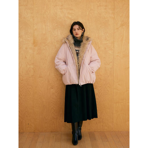 HeyDress环保皮草拼接派克短款羽绒服 商品图2