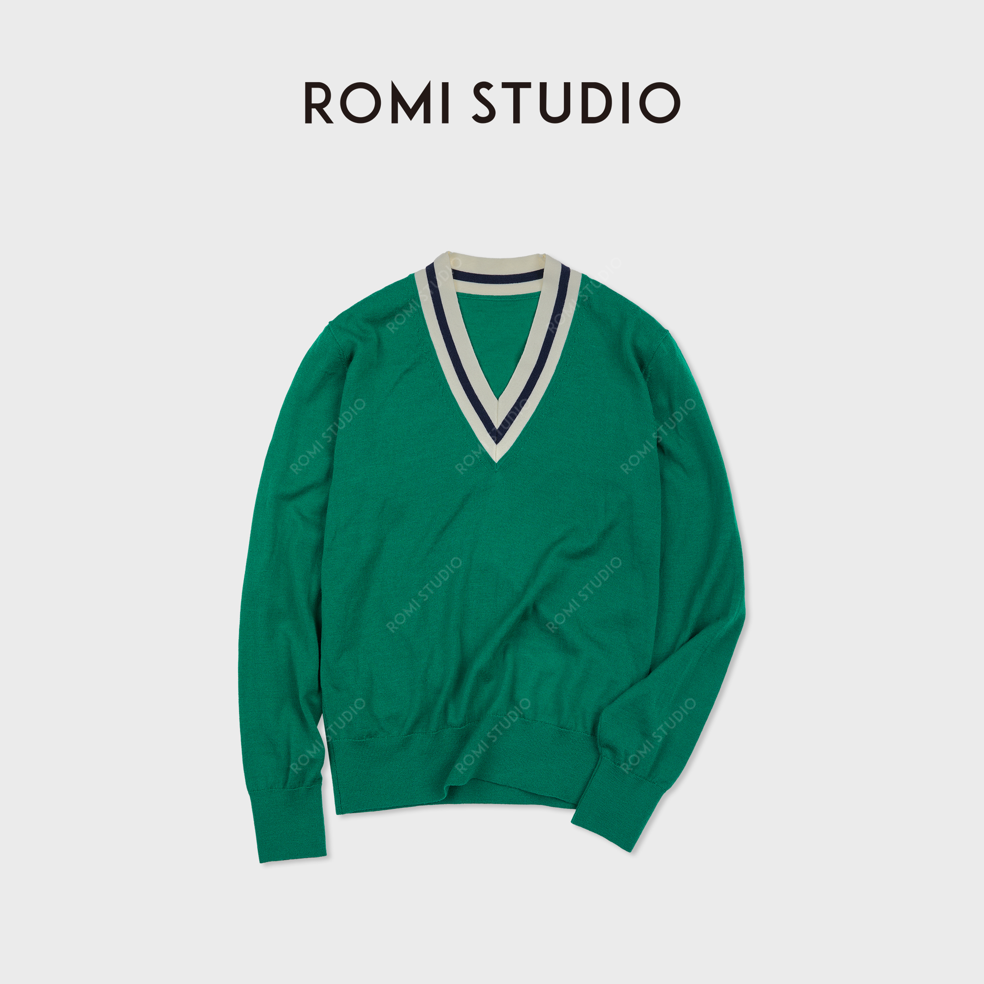 ROMI STUDIO“简约复古”100%羊毛密织亲肤V领套头毛衫 RWDSS61795