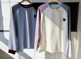 D120856日系休闲风拼色插肩袖德绒膨胀卫衣