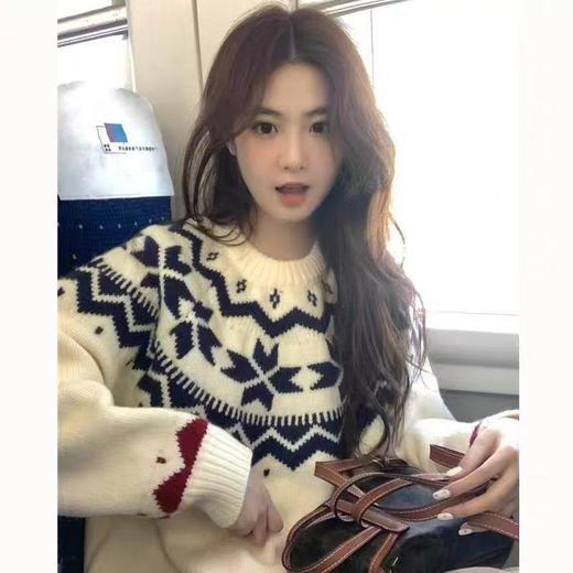 【YW】无忧购“礼物季”复古圣诞氛围感费尔岛提花毛衣女长袖套头针织上衣8336（截单后3-5天发货） 商品图2
