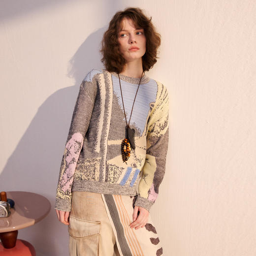 谜底套头针织衫长袖2026年春季新品原创提花肌理毛衣女261MZ0302 商品图0