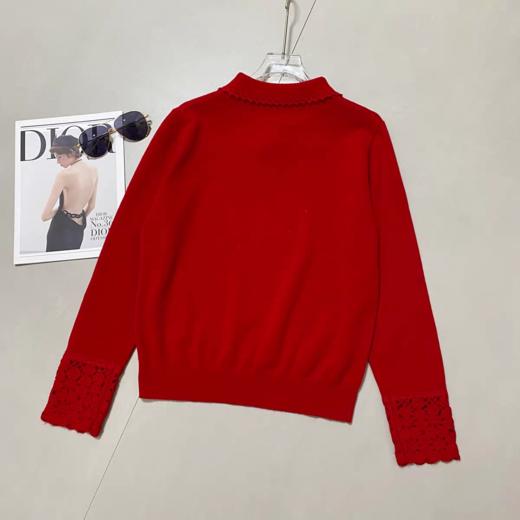 新年战衣羊毛羊绒混纺盘扣小翻领够花镂空羊毛衫 商品图7