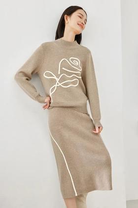 VIMLY/梵希蔓 时尚绣花针织上衣+半裙套装 21681