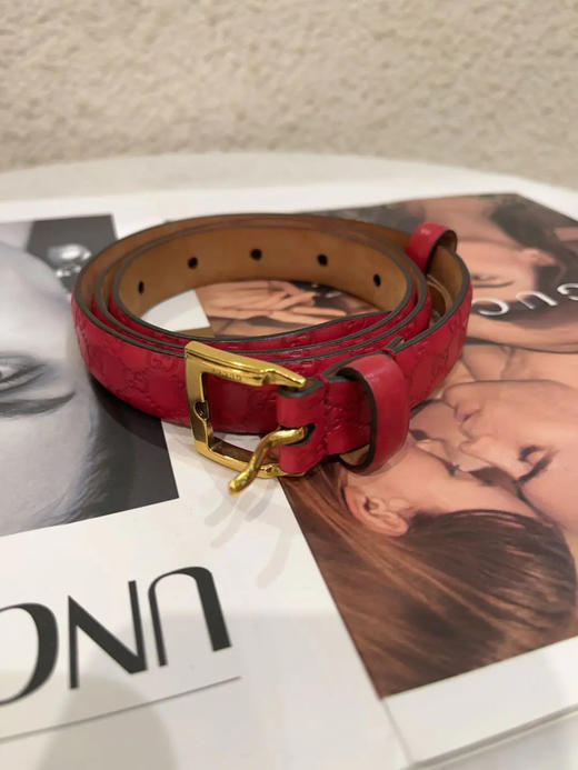 GUCCI 牛皮 压纹 红色 皮带 商品图1