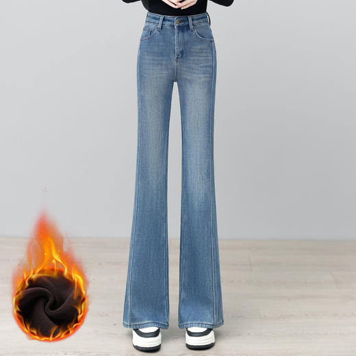 YM 2848牛仔微喇裤加绒加厚保暖修身喇叭裤弹力显瘦高腰马蹄裤 商品图2