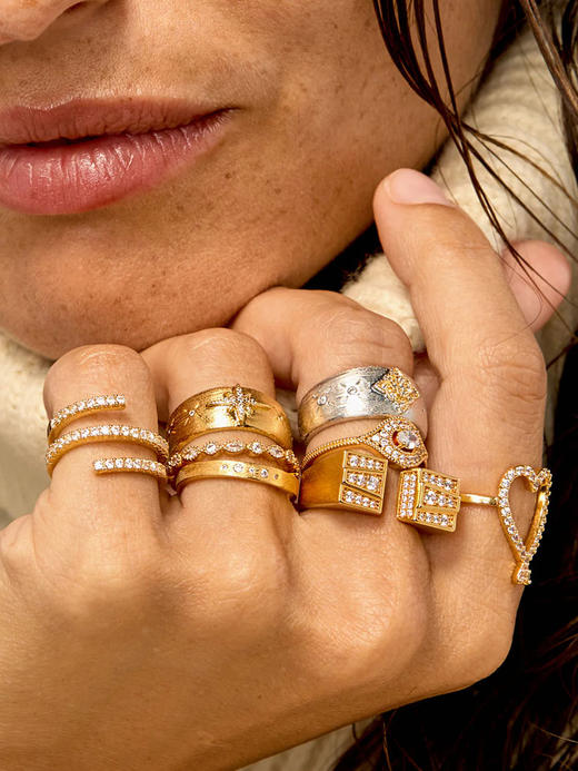 订购8周到｜MYA-BAY-MINI CUFF DOTS-金色 锆石 戒指［比利时设计师］ 商品图1