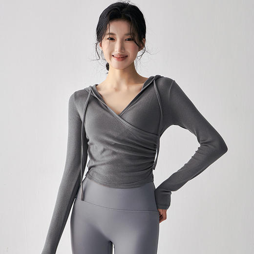 跃牌【美西西系列】秋季新款纯欲小心机交叉连帽瑜珈服女显瘦运动上衣辣妹外穿健身服CX-687 商品图0