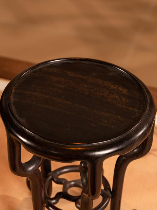 清	红木三弯腿五足圆花几摆件 商品图2