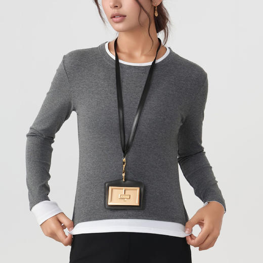 跃牌【美西西系列】天丝圆领撞色无缝一体 假两件修身运动长袖T恤健身瑜伽服CX-926 商品图1