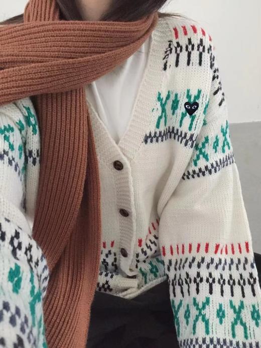 D120836秋冬文艺感学院风宽松V领针织开衫外套女款 商品图3