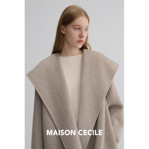 MAISON CECILE 羊驼毛羊毛混纺双面呢浴袍式大翻领廓形短款大衣 商品图1