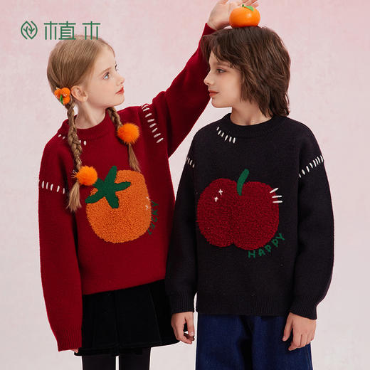 【年服】植木男女童毛巾绣吉祥图案套头毛衣55M057003 商品图0