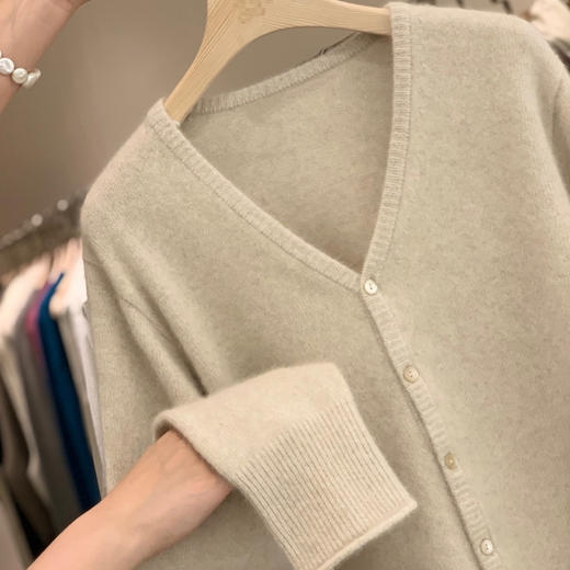 丁摩 春秋新款100%纯羊毛v领针织开衫女韩版长袖外套宽松显瘦毛衣5ZF-21080 商品图3
