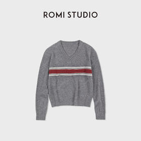 ROMI STUDIO“冰岛灰”100超细美利奴羊毛小v领套头毛衫 RWDSS61764