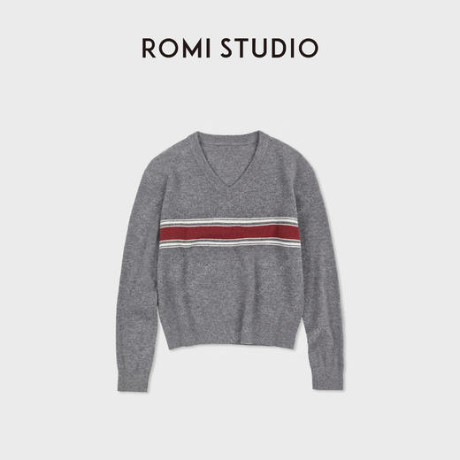 ROMI STUDIO“冰岛灰”100超细美利奴羊毛小v领套头毛衫 RWDSS61764 商品图0