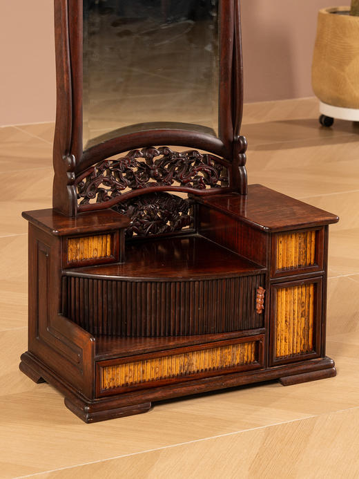 民国	红木嵌湘妃竹双面抽屉梳妆镜 商品图2