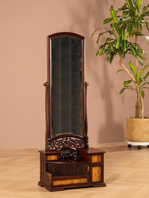 民国	红木嵌湘妃竹双面抽屉梳妆镜 商品图1