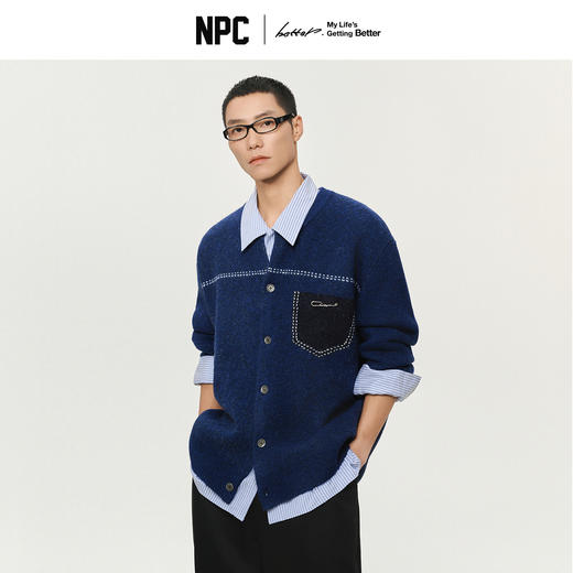 潮牌羊毛混纺撞色假口袋针织开衫秋冬长袖休闲复古NP5BSW06 商品图0