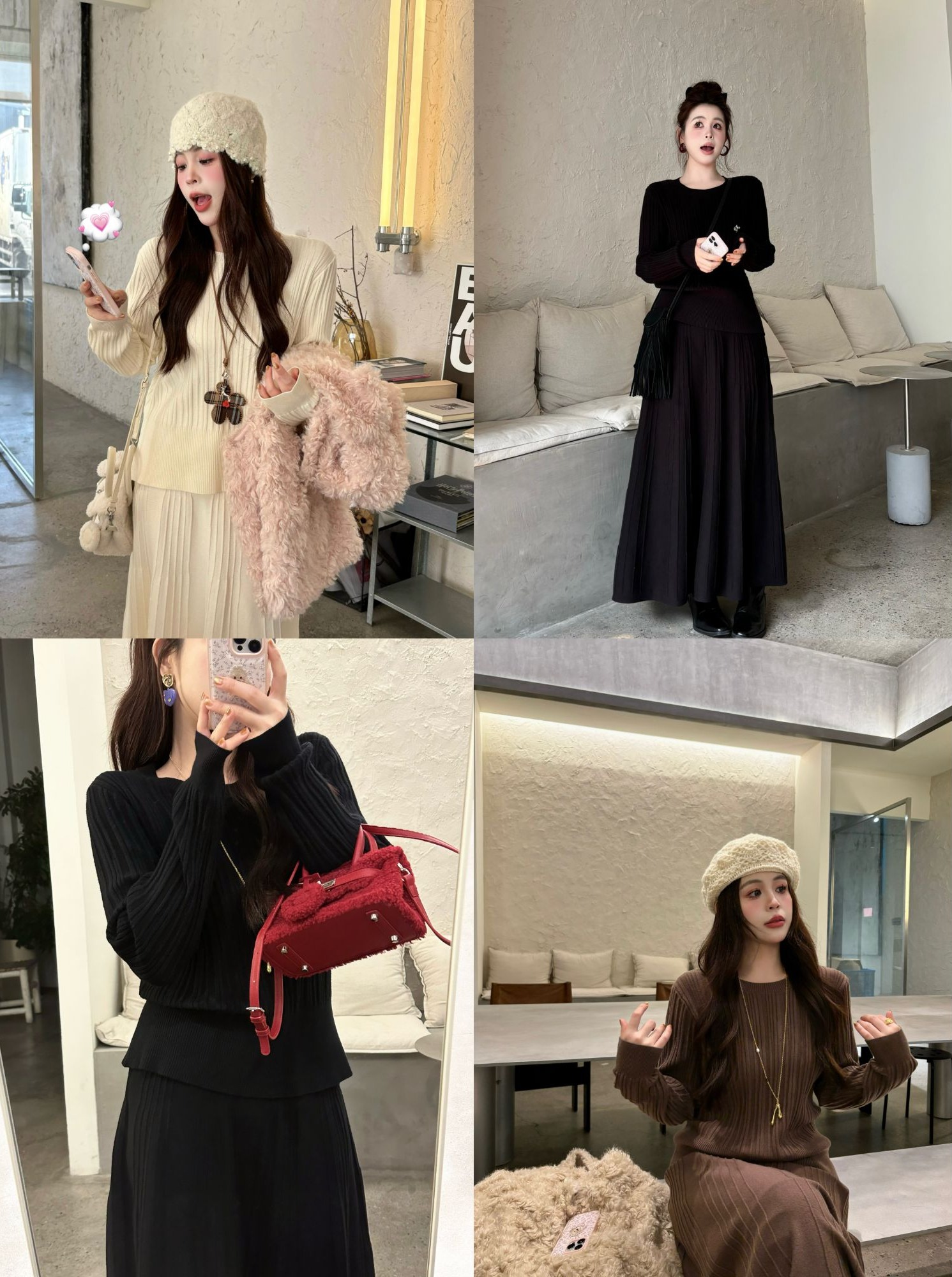 25AW上新 甜甜同款【慵懒纸片人】软糯毛衣针织上衣+大A版遮肉半身裙