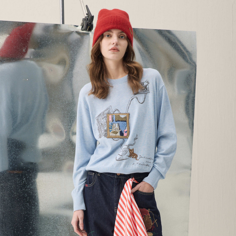 谜底套头针织衫长袖2026年春季新品羊毛轻盈保暖毛衣女261MZ0301