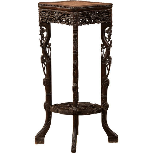 清	红木镶云石透雕葡萄竹枝纹四足香几 商品图5