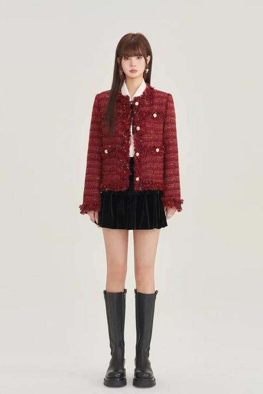 NINA RAISE 红色夹棉气质小香风粗线呢外套 21699 商品图3