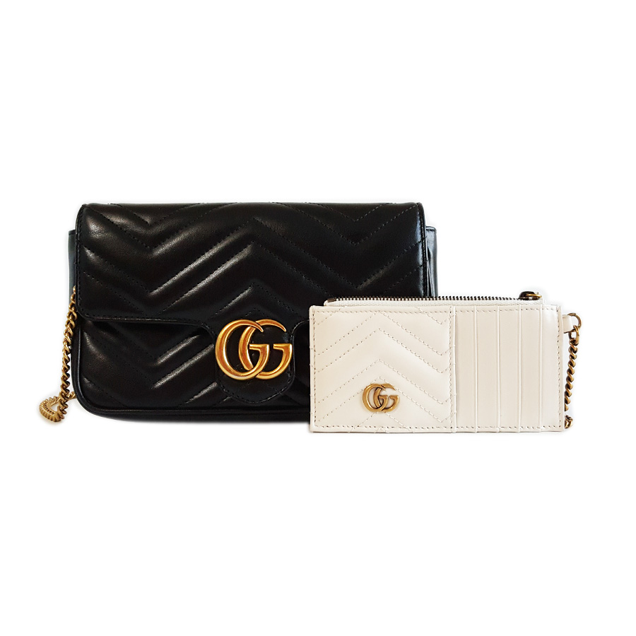 【95新】Gucci 古驰Marmont系列751526黑金马蒙二合一链条包单肩斜挎包女士 031225AK17