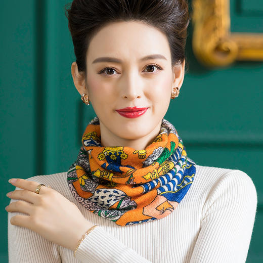 WW 1013【礼盒装】羊毛印花针织围脖便捷套头保暖脖套防寒护颈围巾 商品图0