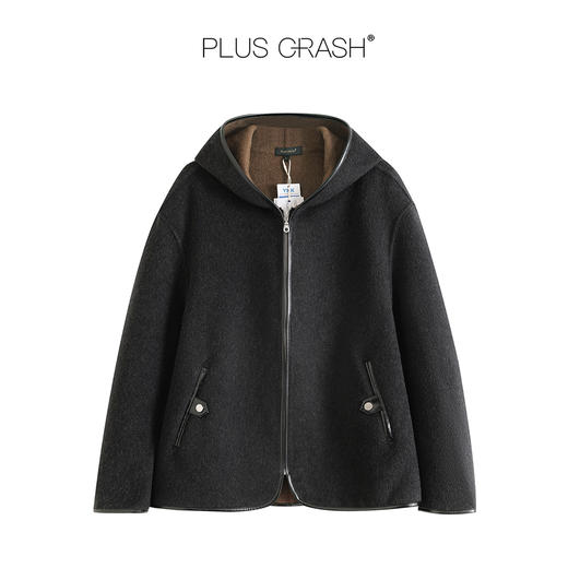 PLUS CRASH冬季新款绵羊毛混纺双面双色连帽加厚毛呢外套男女同款 商品图4