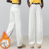 YM 2846水洗棉牛仔裤加绒加厚显瘦保暖弯刀裤宽松高腰镰刀裤 商品缩略图0