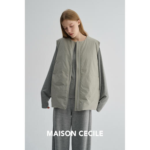 MAISON CECILE 宽松休闲夹棉保暖廓形圆领拉链式叠穿棉服马甲 商品图2