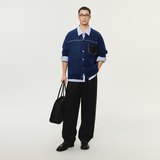 潮牌羊毛混纺撞色假口袋针织开衫秋冬长袖休闲复古NP5BSW06 商品图1