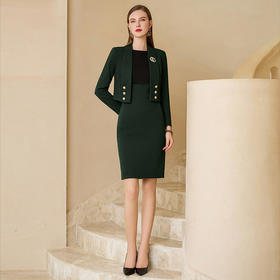 IWY/复古墨绿色职业西装套裙气质小香风西服套装女气质套装裙C1659+Q820