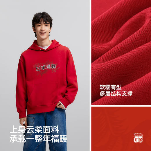 森马连帽卫衣男国潮重磅2025春季新款蛇年印花刺绣上衣宽松休闲装 商品图3