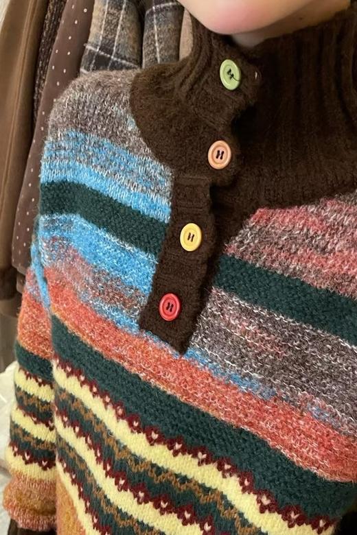 ANSUABEL 复古彩色条纹慵懒宽松毛衣 21961 商品图1