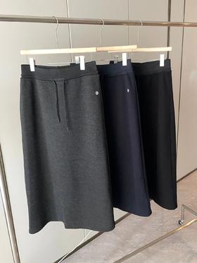 D120846简约舒适高腰抽绳直筒微修身加绒松紧腰半裙