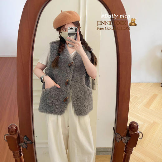 丁摩 纯羊毛秋冬马甲羊羔毛复合皮毛一体马甲B225 商品图3