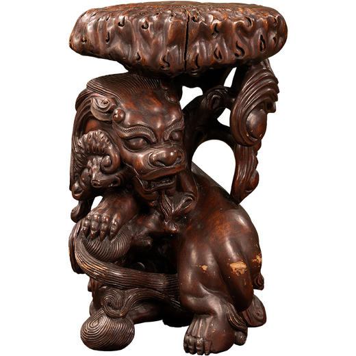 清	红木整挖瑞兽衔灵芝器座 商品图5