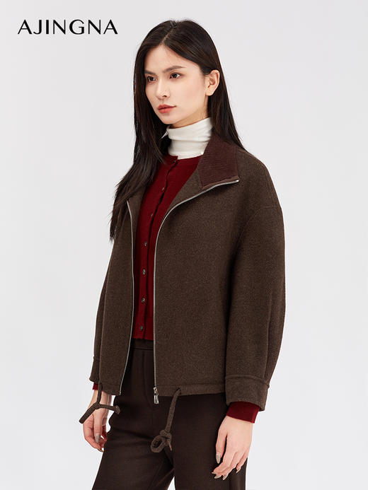 【商场同款】阿菁娜休闲立领山羊绒双面呢外套A30D511108 商品图4