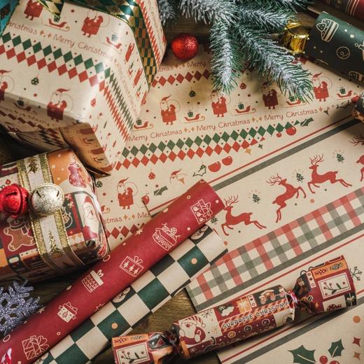 【可爱卡通图案❗️让礼物更美丽】喵述 圣诞节复古包装纸创意复古雪花平安夜礼品大尺寸礼物装饰纸。jb 商品图2